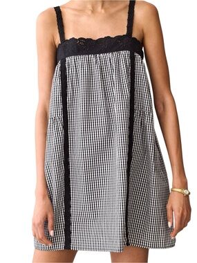 Kourt Few Moda Florence Cotton Black & White Gingham Plaid Mini Dress NWT